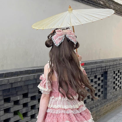 Detail Haircip Goldfish Bow Embroidered Lolita Sweet Pink/Blue/Green with