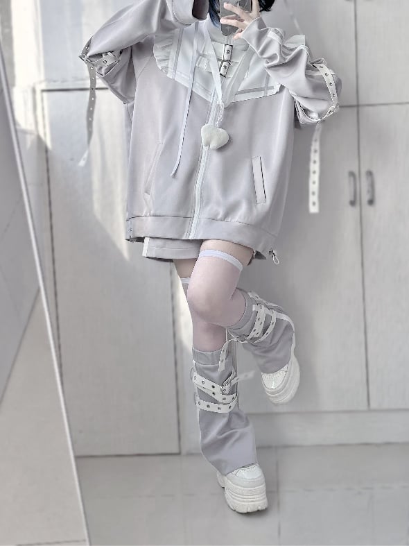 Detachable High Brooches Gray Free Neck with Sleeves Jirai Kei Jacket Angel-wing
