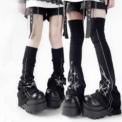 Y2K Print Black Over-the-Knee Flared Leg Warmers