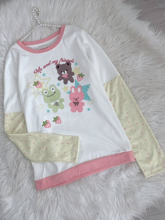 動物柄 ホワイト イエロー 袖 プリント 星 かわいいトップス