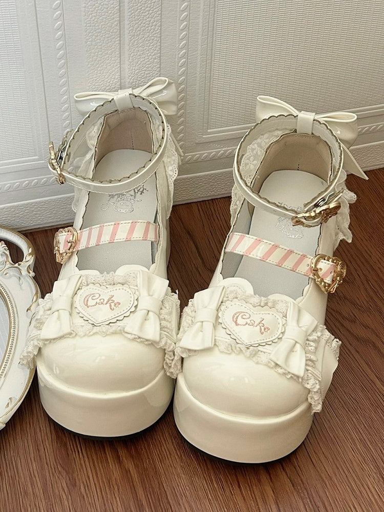 Bear Scalloped Lolita Platforms Teddy Themed White Hem with Sweet