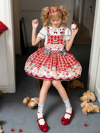 Cherry and Dessert Red Sweet Lolita Overall Dress