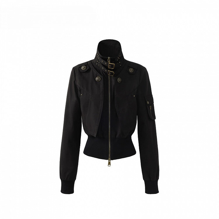 Cinching Waist Neck Lining Vintage Fleece - Jacket Black Mock