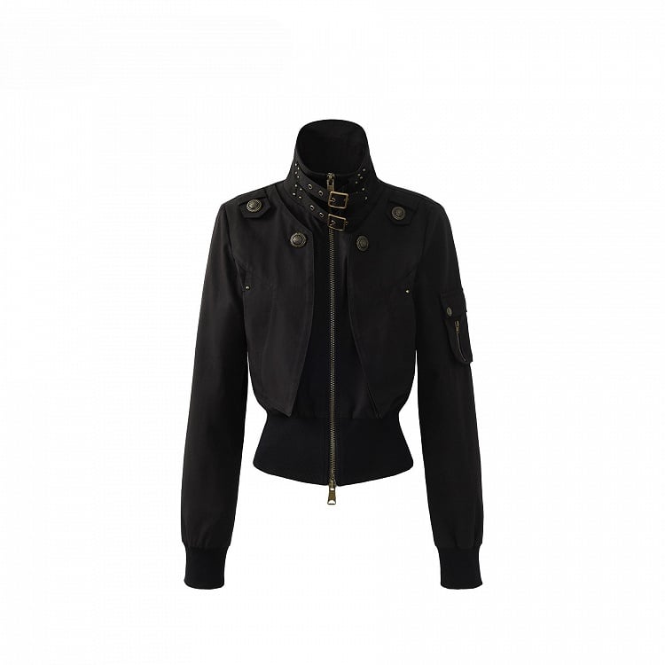 Jacket Cinching Black - Waist Neck Vintage Mock