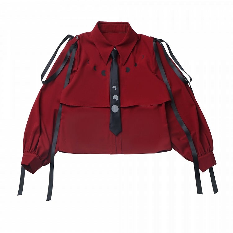 Print Wine Red/White A With Moon Tie Ribbon Shirt