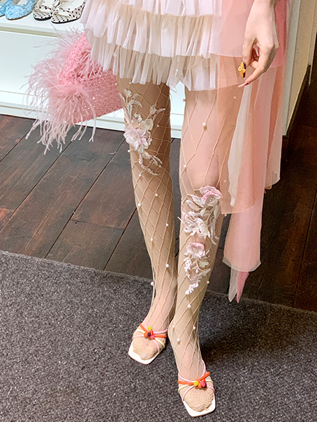 Fishnet Embroidery Floral Tights
