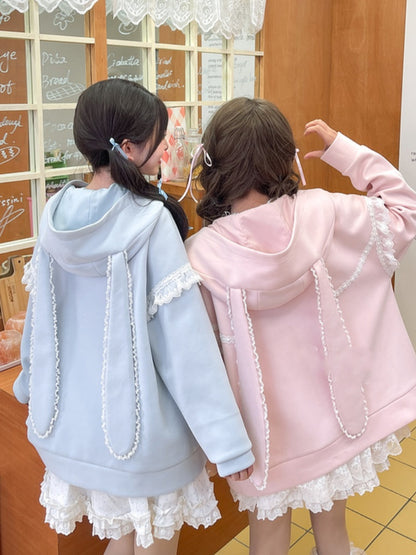 Yume Kawaii Blue Bunny Ear Hood Rabbit Print Hoodie