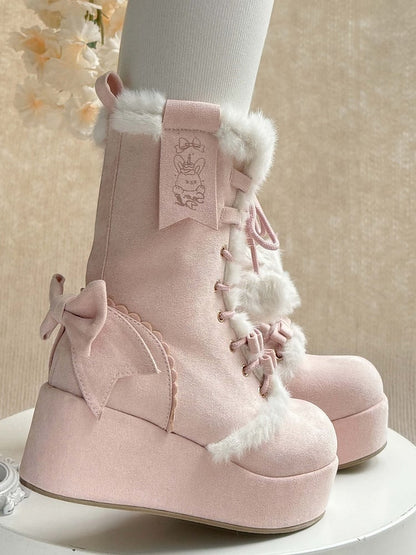 Sweet Lolita Platform Boots Pink Star Heart Bow 4cm Heel