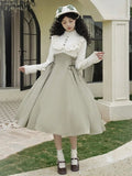 Light Green and Beige Ruffle Neckline Long-Sleeve Spring Classic Lolita Dress Layered-Look