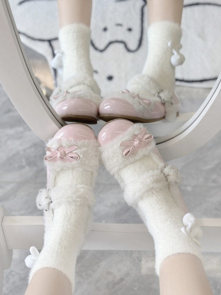 1 cm Heel Pink Sweet Lolita Mary Janes with Star Snap & Bow-Decorated Heart Patch