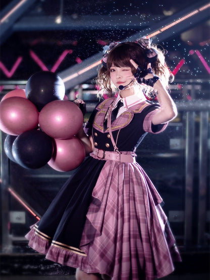 Idol Lolita – Rosa karierter Gürtel mit Zugschnalle