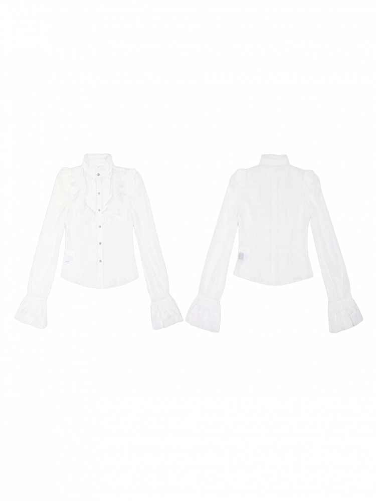 Beige Front Poet Semi-Sheer Blouse Chiffon Button Gothic Sleeves with