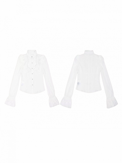 Beige Front Poet Semi-Sheer Blouse Chiffon Button Gothic Sleeves with