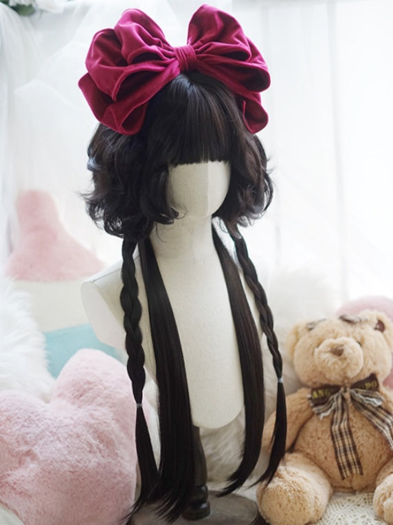 Schwarz/Karamell/Khaki/Milchweiße, hüftlange, lockige Perücke mit vollem Pony