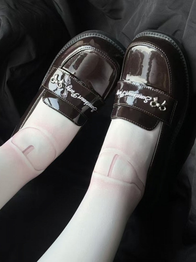 4,5 cm accents marron avec des mocassins preppy à talons style lettre