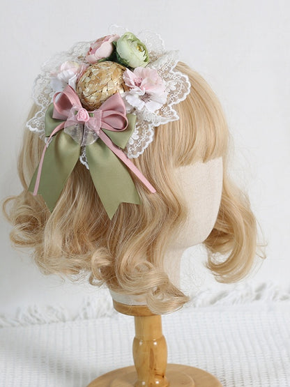 Hat Bowknot Lolita Lace Decorations Floral Mini Straw Fresh With Trimmed