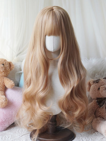 Blond/Karamell/Orange/Hellblond, hüftlange, gewellte Perücke mit vollem Pony