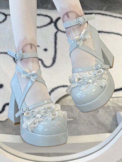 – Shoes Sweet Toe Lolita High-heel Blue Round