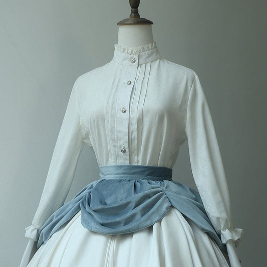 Bishop Pleating Shirt White Lolita Details Sleeves