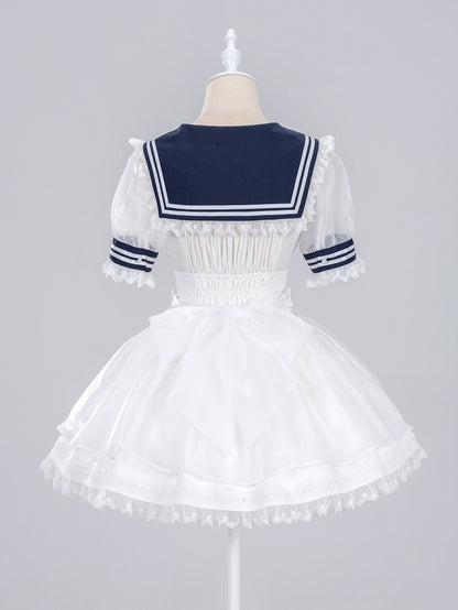 White Star Buttons High Waist Tenshi-kai Skirt with Flutter Shoulder Straps - DevilInspired Exclusive Collection