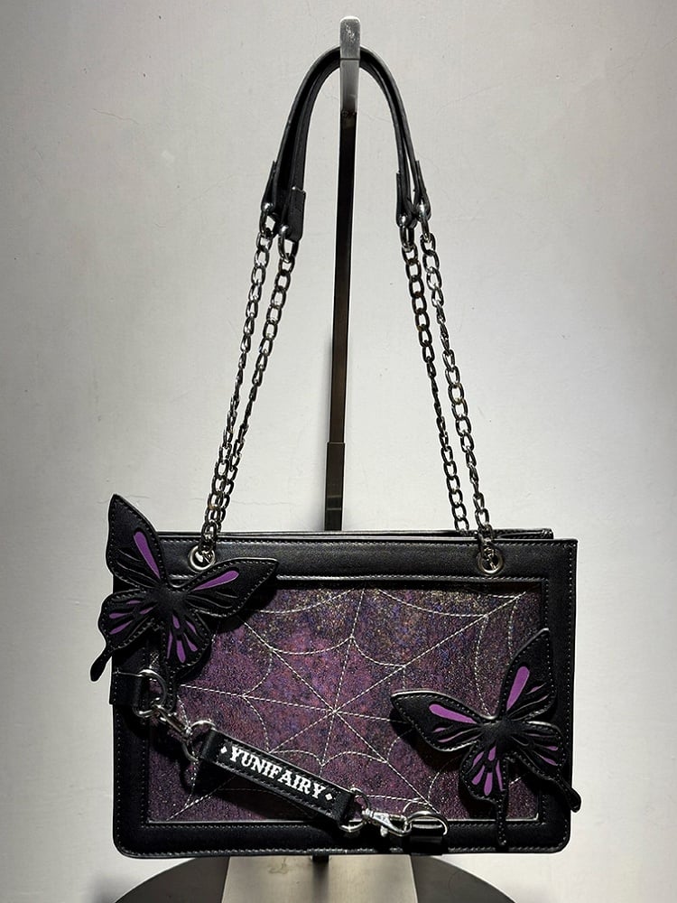 Gold with Spiderweb Capacity Bag Purple Ita Shoulder Details Small Butterfly and –
