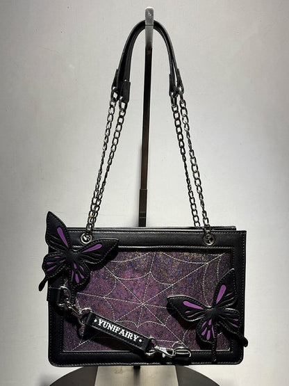 Gold with Spiderweb Capacity Bag Purple Ita Shoulder Details Small Butterfly and –