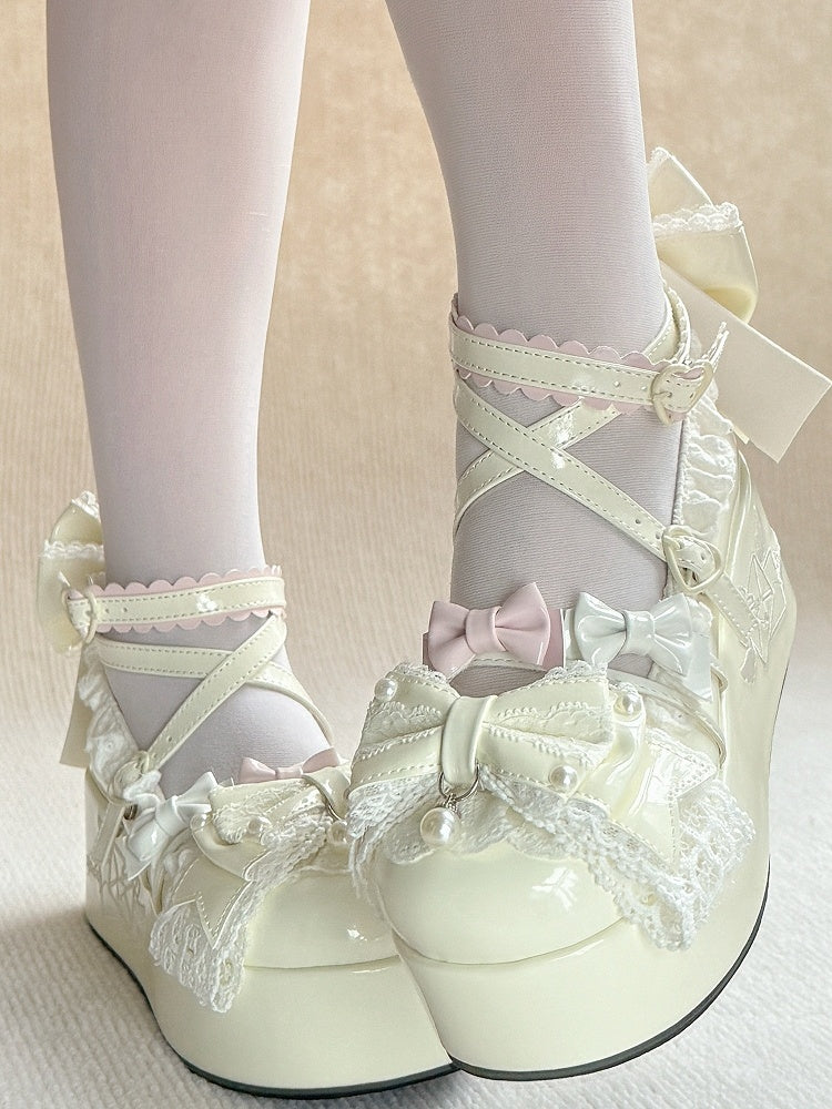 with in White Sweet PU Platforms Beadwork Lolita