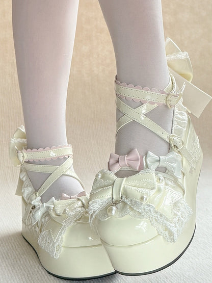 with in White Sweet PU Platforms Beadwork Lolita