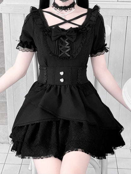 Jirai-Kei Black High-Waisted Lace Skirt - Jiuniang Cherry