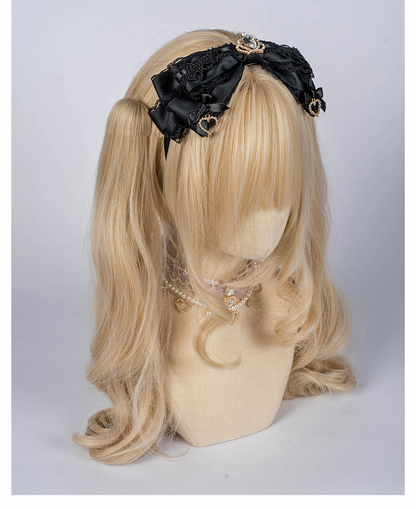 Jirai Kei Crown Rhinestone Pink/Dusty Blue Black/Dusty Lace Bow KC