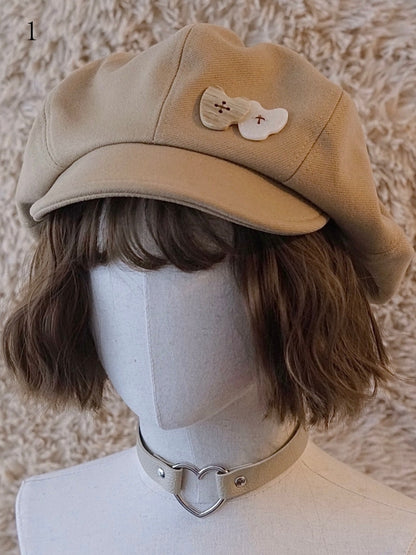 ボトンカーキ帽子ベレー帽装飾