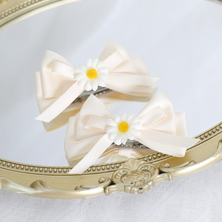 A of Bowknot Cute Pair Lolita Beige Hairclips Daisy