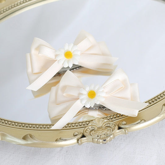 A of Bowknot Cute Pair Lolita Beige Hairclips Daisy