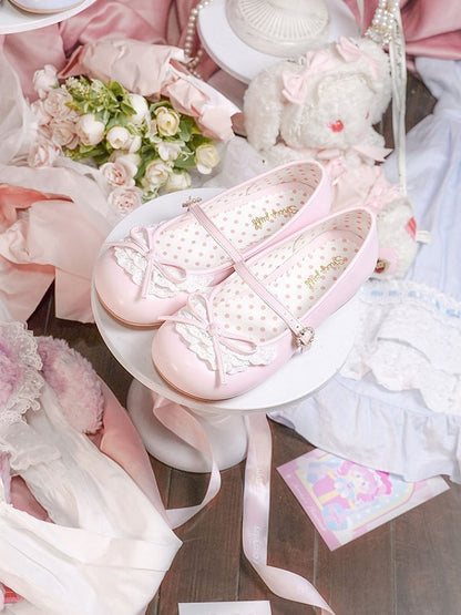 Absätze 2,2 cm/4,3 cm Mary geknotete Spitze Zehen rosa runde Janes Schleife Trim Akzent