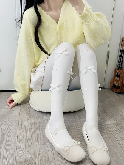 Milk White/Coffee/Gray Sweet Bowknot Heart Tights