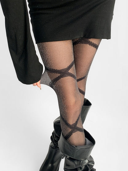 Pattern Tights Strappy Black Shimmery
