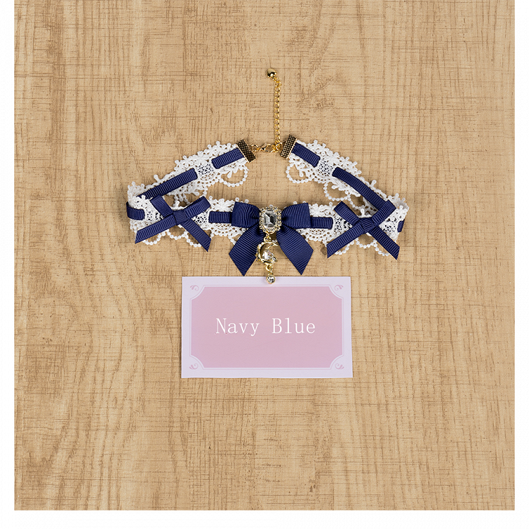 and Rhinestone Kei Crescent Bowknot Moon 5 Decor Jirai Star with Options Choker Color