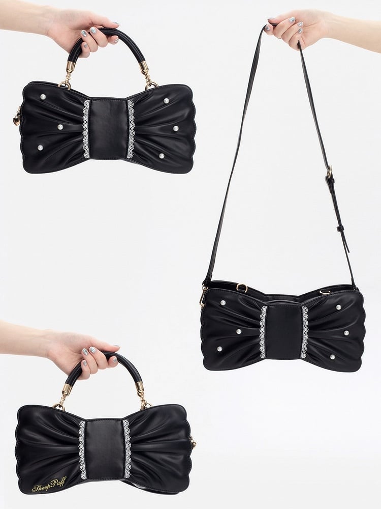 Sweet Lolita Bowknot Bag with Pearls & Lace - Sheep Puff Bag