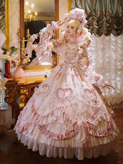 Rosette Gorgeous and Floral Hanayome Light Details Chain Lolita Pink Gown Bead Embroidery