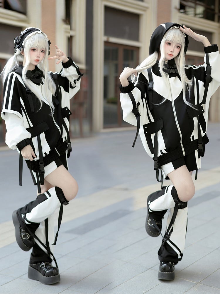 Baggy Set: and Black White Landmine Techwear Jacket