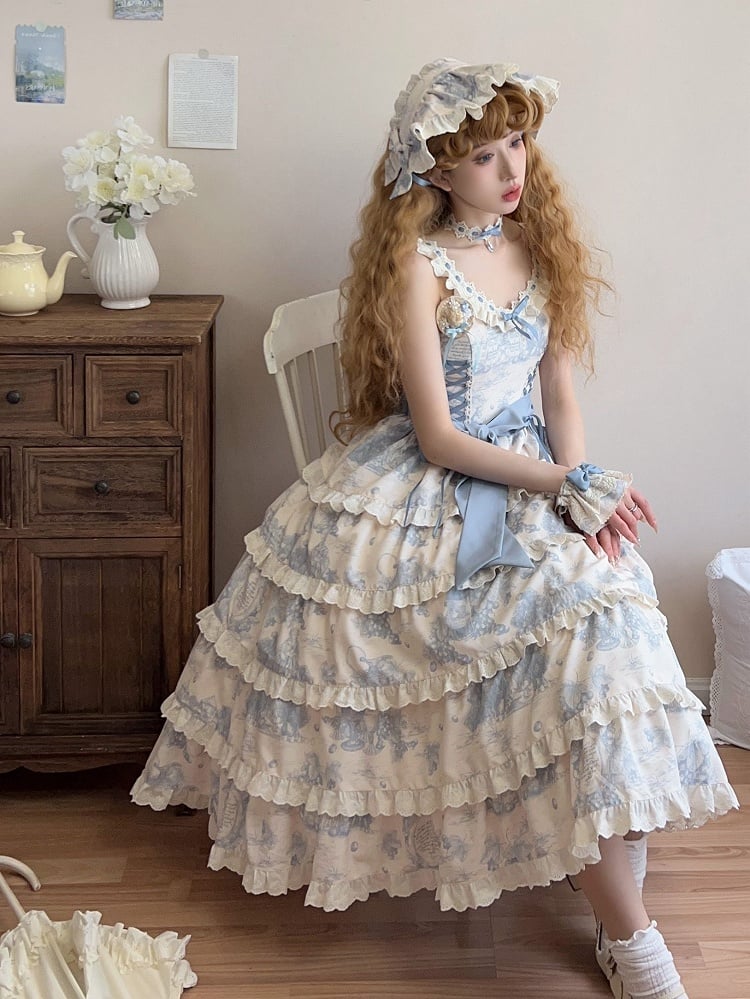 Hem Detachable Blue Print Grapes Skirt Lolita Jumper