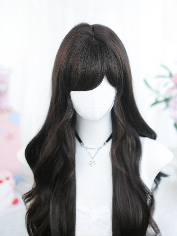 長さ65-70cm、黒、前髪あり、ウェーブウィッグ付き、茶/ブラウン、サイドスウィープ