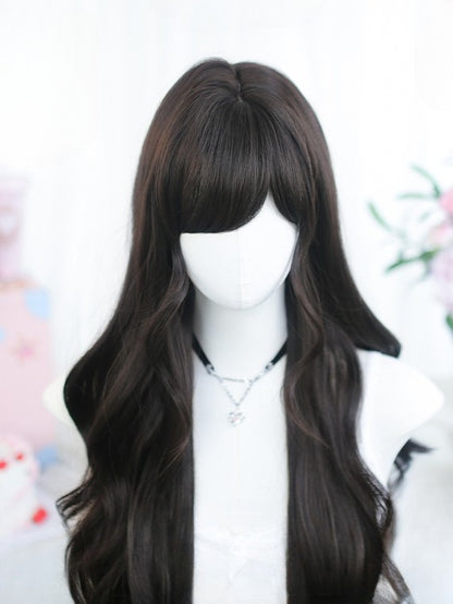 長さ65-70cm、黒、前髪あり、ウェーブウィッグ付き、茶/ブラウン、サイドスウィープ