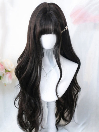 Schwarzer Tee, 65 cm, hüftlange, gewellte Perücke mit Air-Pony