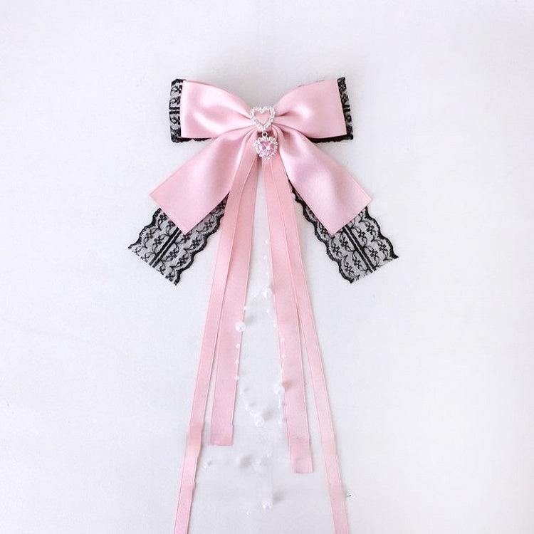 Beads Trim Colors Tassel Heart Lace Black Hairclip 4 Rhinestone with Bow