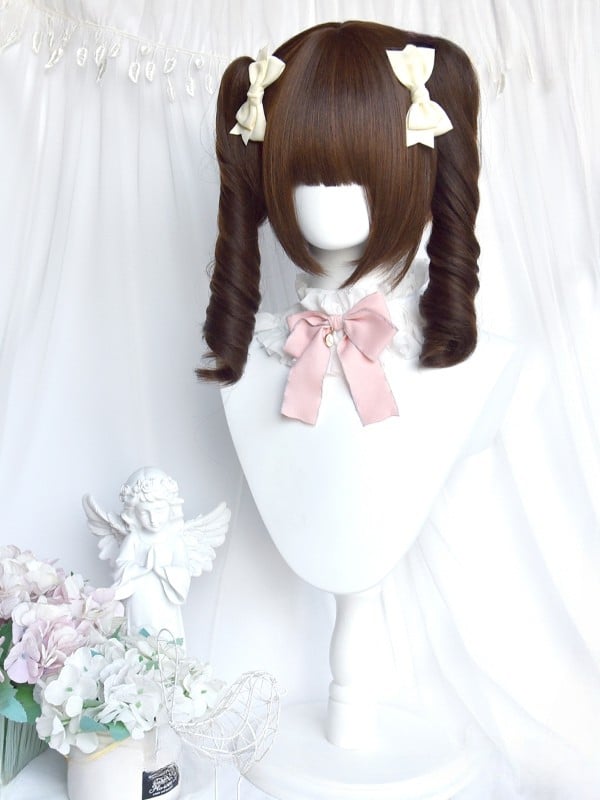 フル22cmクリップ、30cmブラウンストレートバングス、ショートポニーテールウィッグ、ダブルカーリー+ローマンクロー