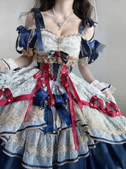 Corset Dark White Blue Red Lolita High-low Snow and Dress Hanayome