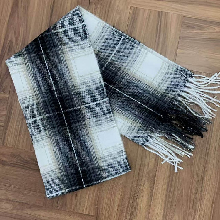 Aesthetic White Scarf Black Gray Fringed