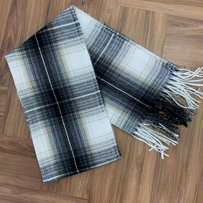 Aesthetic White Scarf Black Gray Fringed