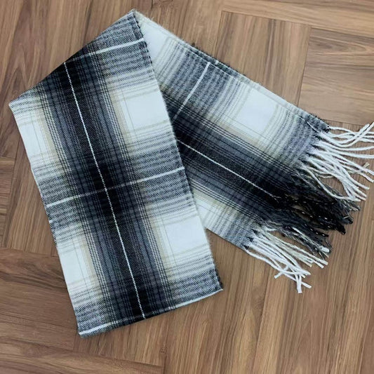Aesthetic White Scarf Black Gray Fringed